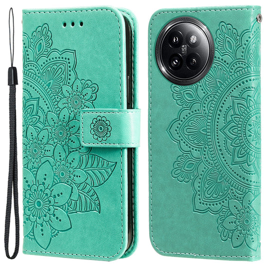 For Xiaomi Civi 4 Pro 5G Case Imprinted Flower Pattern Card Holder Phone Cover - Green