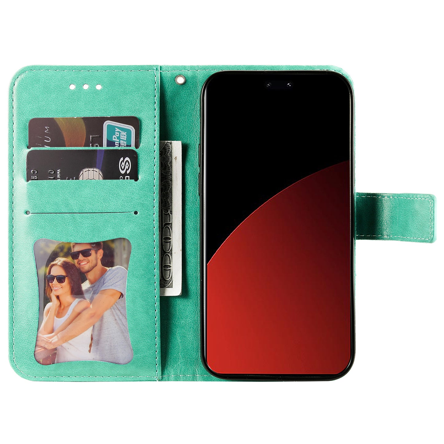 For Xiaomi Civi 4 Pro 5G Case Imprinted Flower Pattern Card Holder Phone Cover - Green