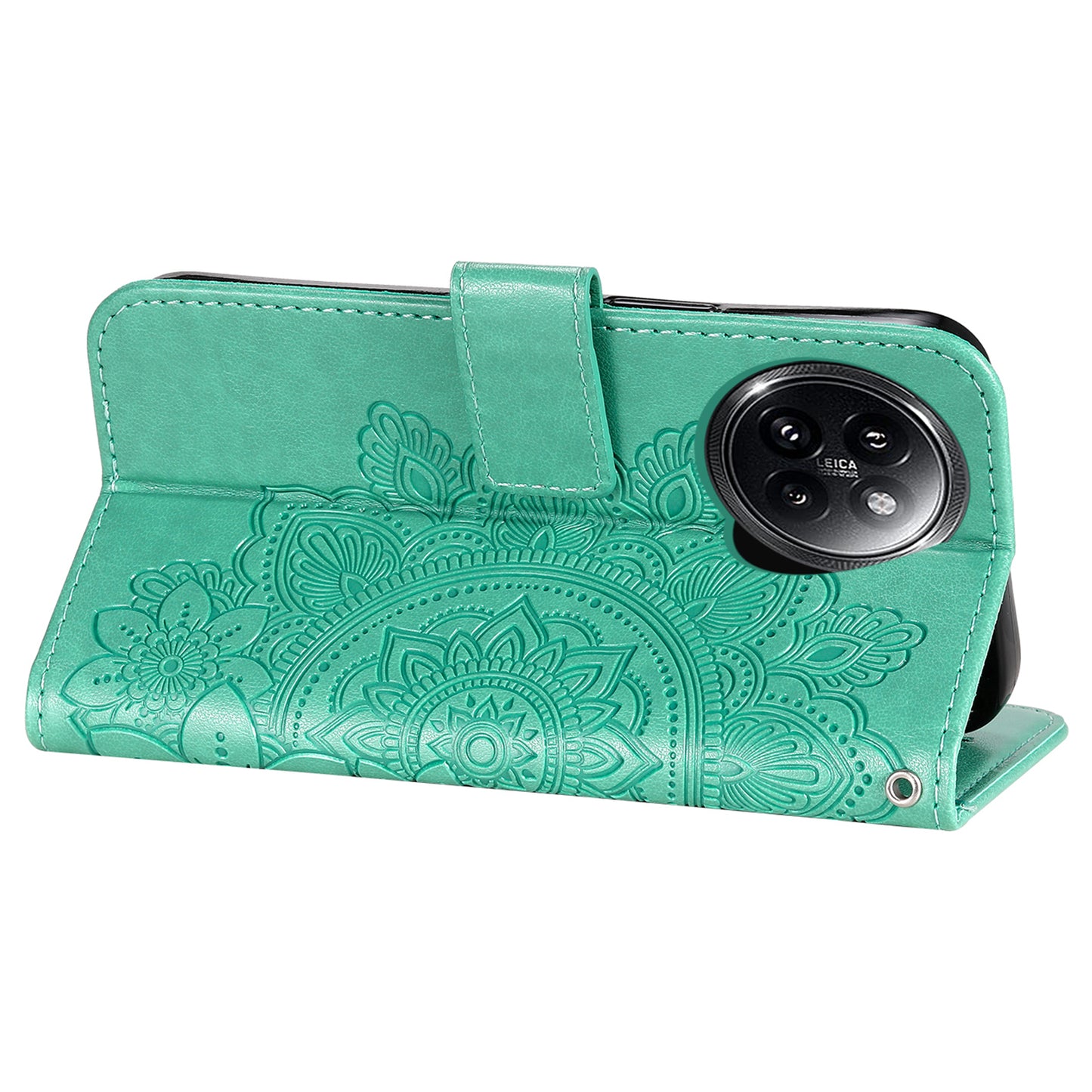 For Xiaomi Civi 4 Pro 5G Case Imprinted Flower Pattern Card Holder Phone Cover - Green