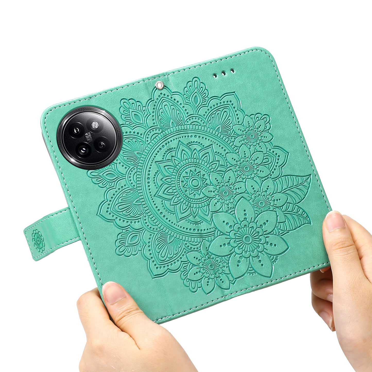 For Xiaomi Civi 4 Pro 5G Case Imprinted Flower Pattern Card Holder Phone Cover - Green