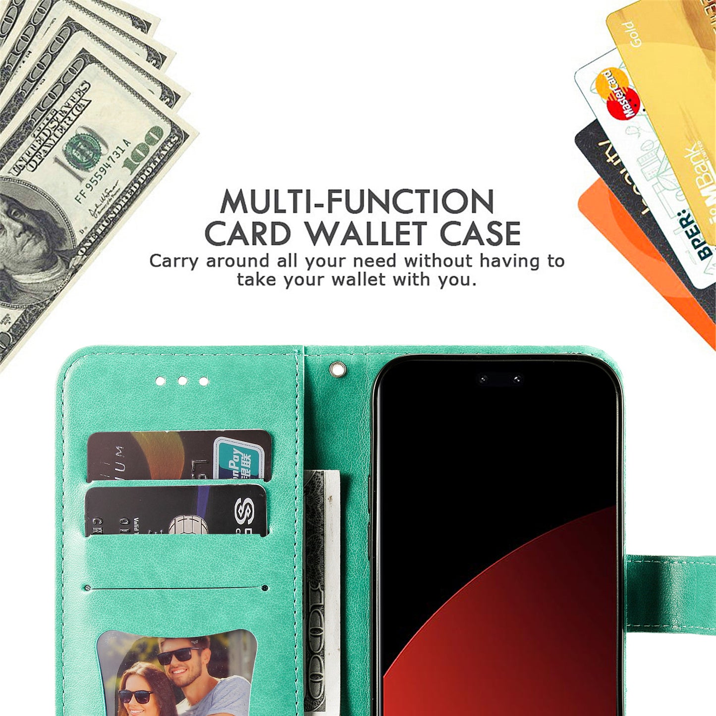 For Xiaomi Civi 4 Pro 5G Case Imprinted Flower Pattern Card Holder Phone Cover - Green