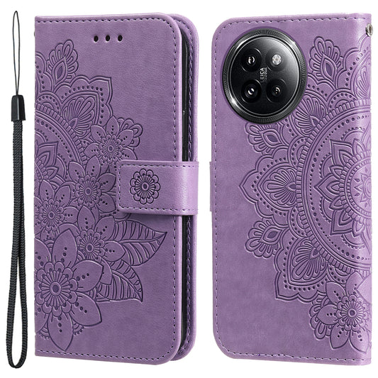 For Xiaomi Civi 4 Pro 5G Case Imprinted Flower Pattern Card Holder Phone Cover - Purple