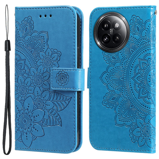 For Xiaomi Civi 4 Pro 5G Case Imprinted Flower Pattern Card Holder Phone Cover - Blue