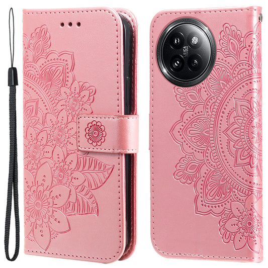 For Xiaomi Civi 4 Pro 5G Case Imprinted Flower Pattern Card Holder Phone Cover - Pink