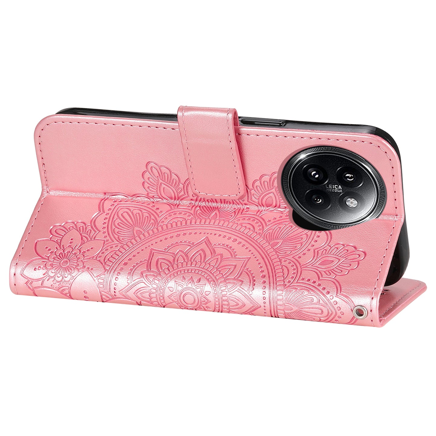 For Xiaomi Civi 4 Pro 5G Case Imprinted Flower Pattern Card Holder Phone Cover - Pink