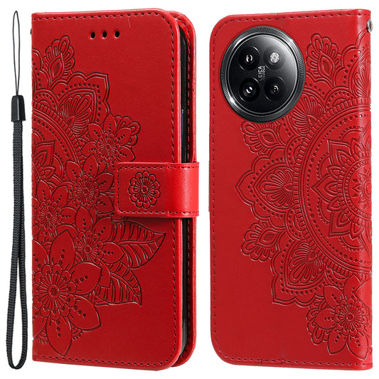 For Xiaomi Civi 4 Pro 5G Case Imprinted Flower Pattern Card Holder Phone Cover - Red