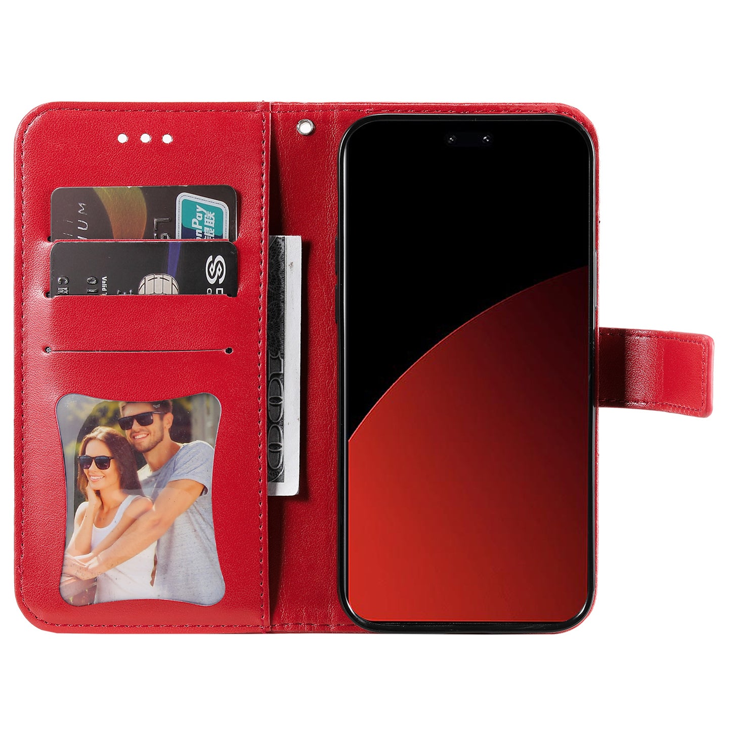 For Xiaomi Civi 4 Pro 5G Case Imprinted Flower Pattern Card Holder Phone Cover - Red
