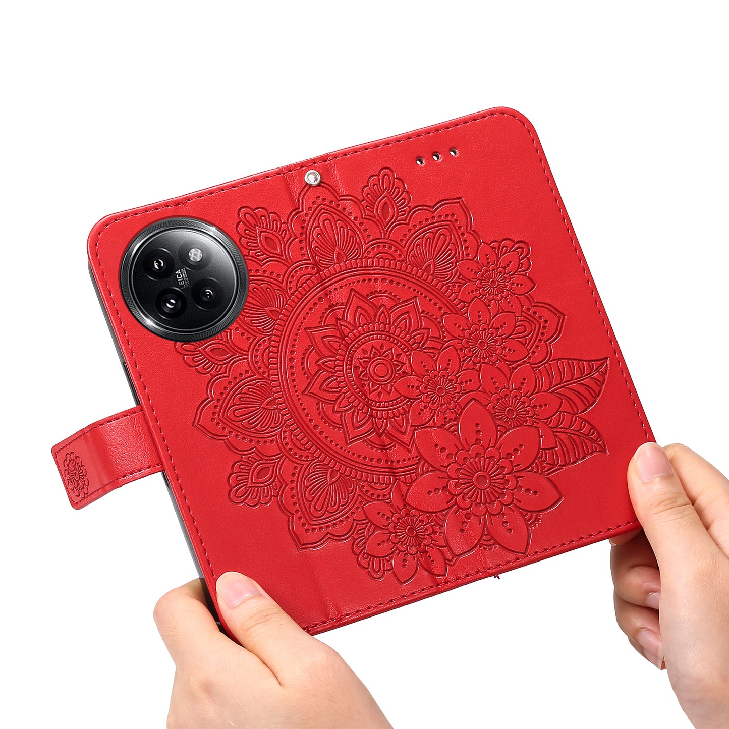 For Xiaomi Civi 4 Pro 5G Case Imprinted Flower Pattern Card Holder Phone Cover - Red