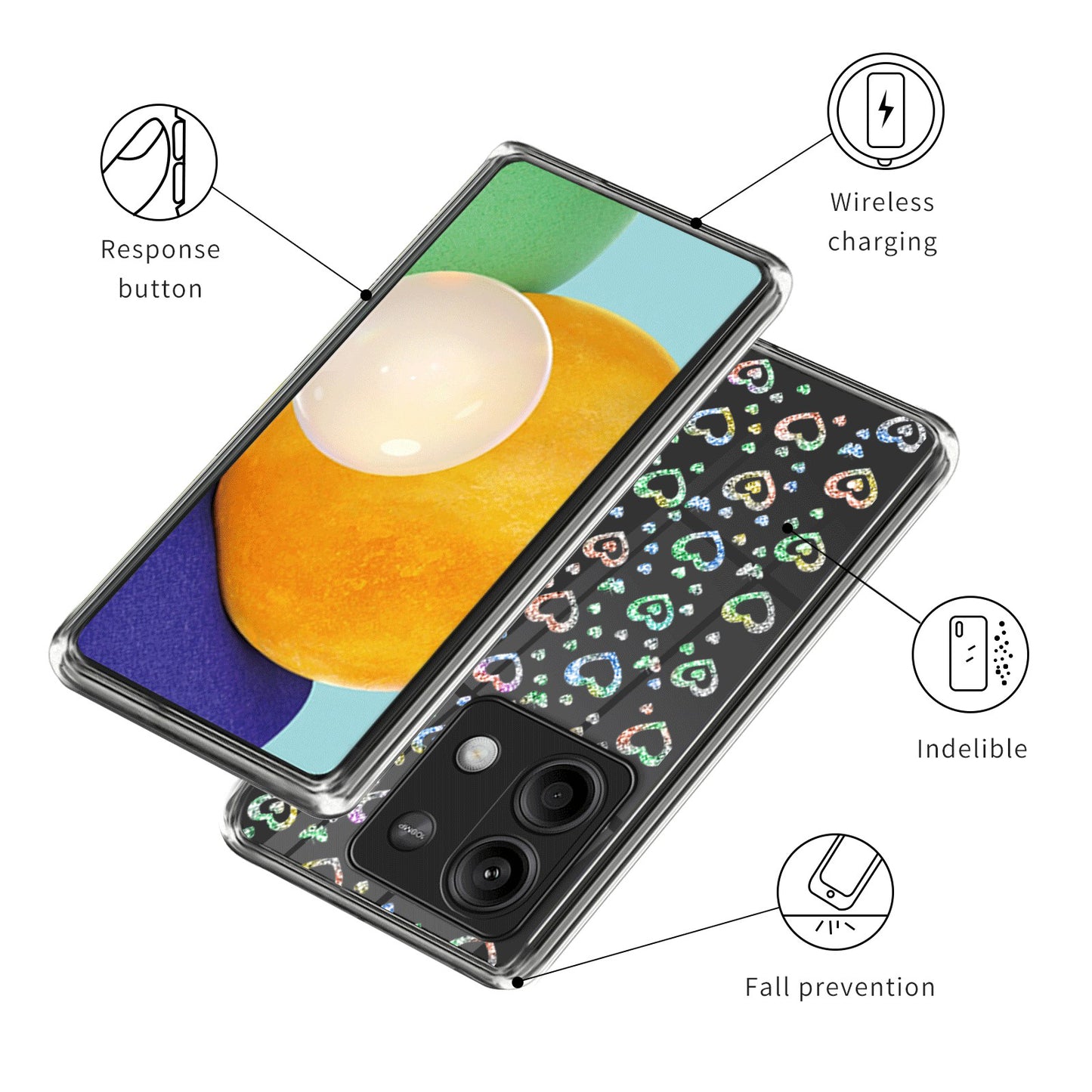 For Xiaomi Redmi Note 13 5G Case Pattern Printing Anti-scratch Phone TPU Cover - Heart Rainbow