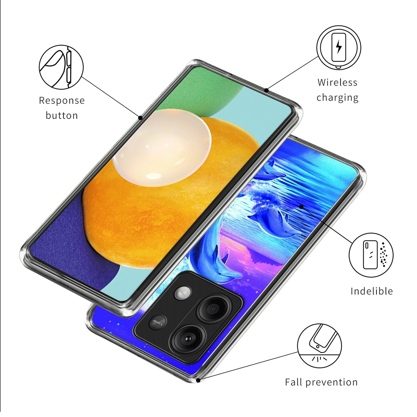 For Xiaomi Redmi Note 13 5G Case Pattern Printing Anti-scratch Phone TPU Cover - Dolphin Moonlight