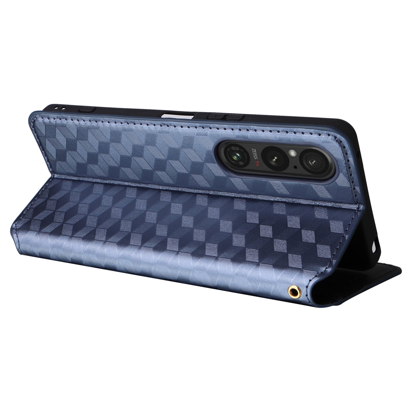 For Sony Xperia 1 VI Case Rhombus Pattern Magnetic Closing Leather Wallet Phone Cover - Blue