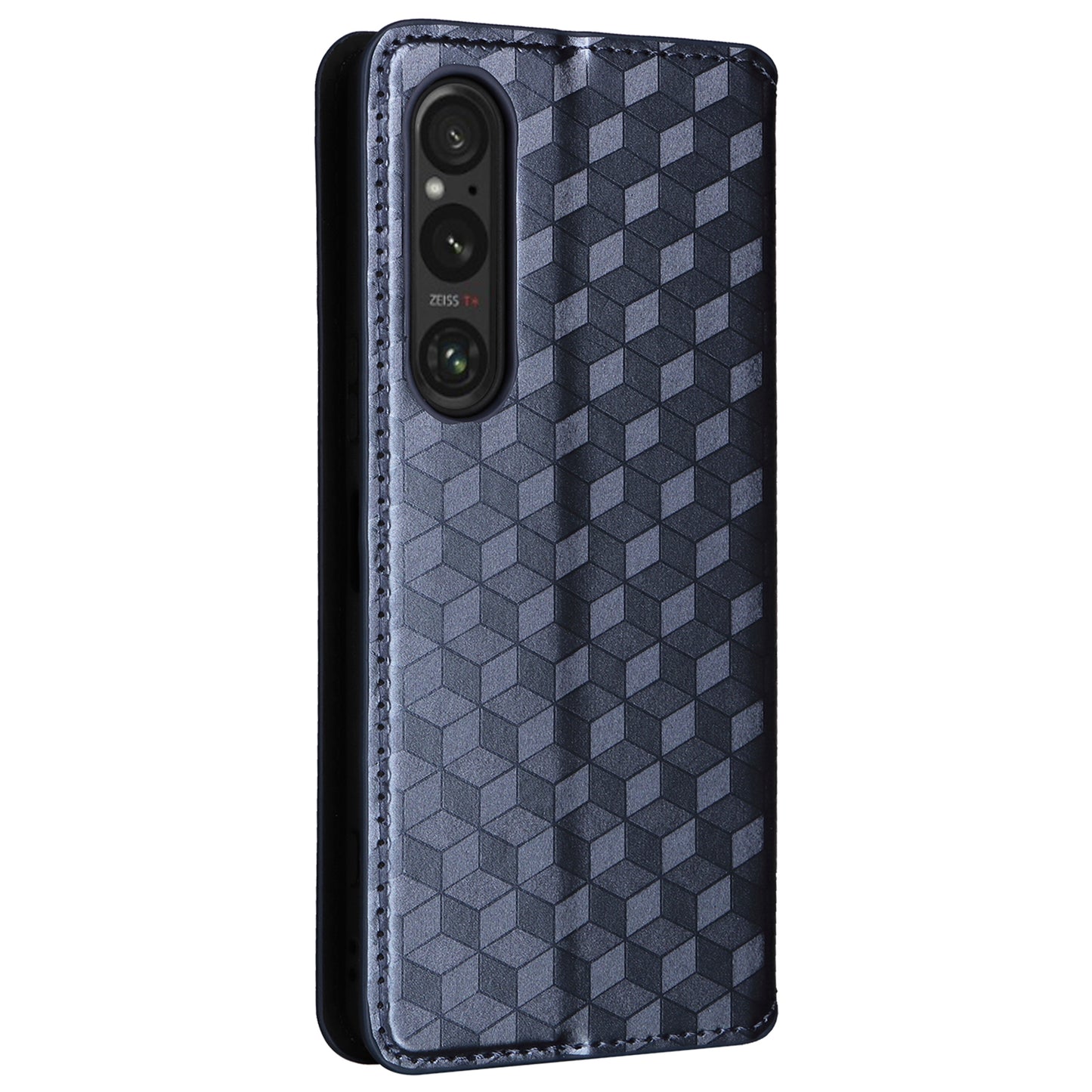 For Sony Xperia 1 VI Case Rhombus Pattern Magnetic Closing Leather Wallet Phone Cover - Blue