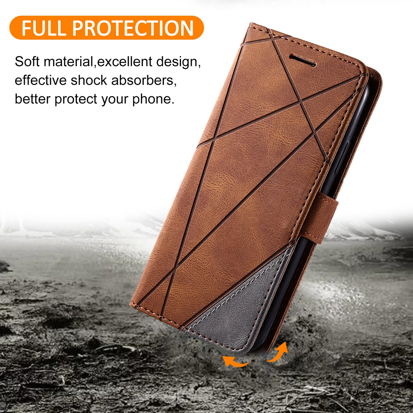 For Samsung Galaxy S23 Case Imprinted Lines Leather Cover with Wallet Stand - Brown