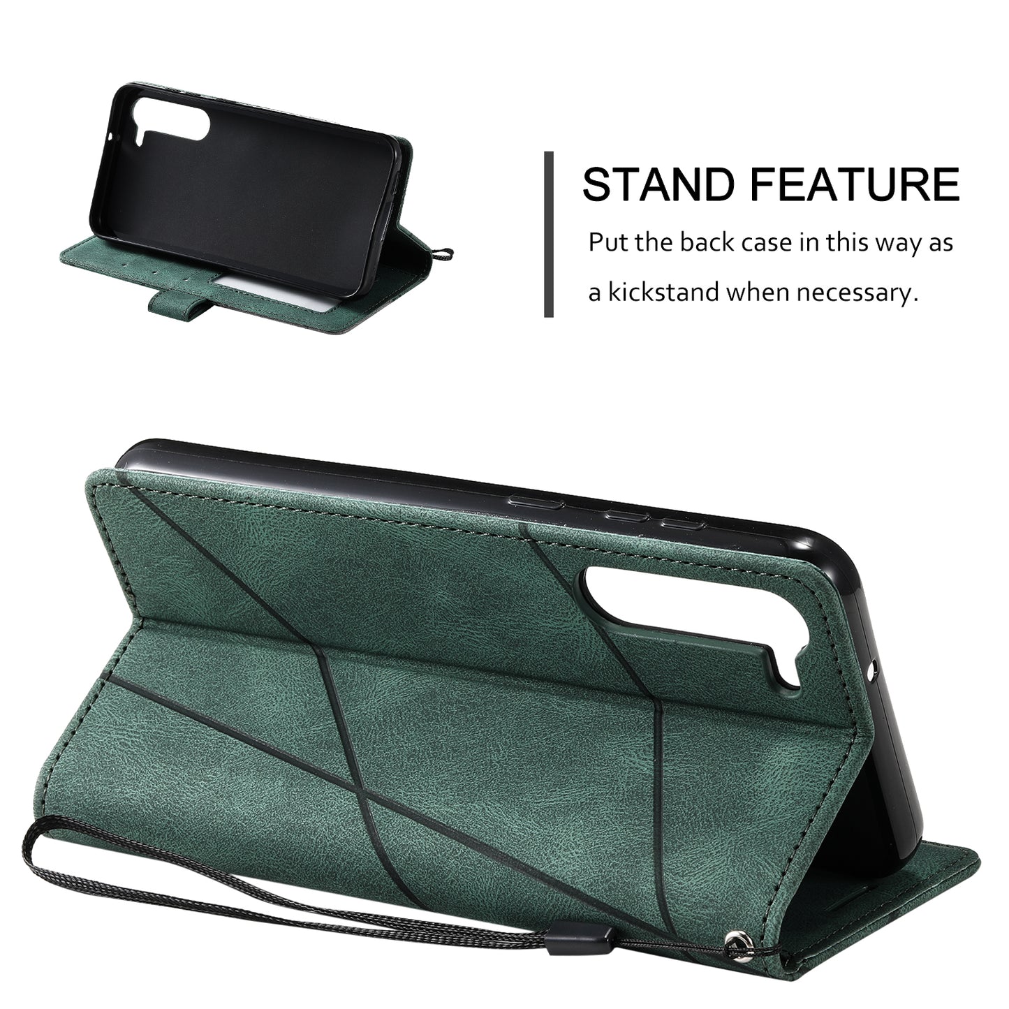 For Samsung Galaxy S23 Case Imprinted Lines Leather Cover with Wallet Stand - Green