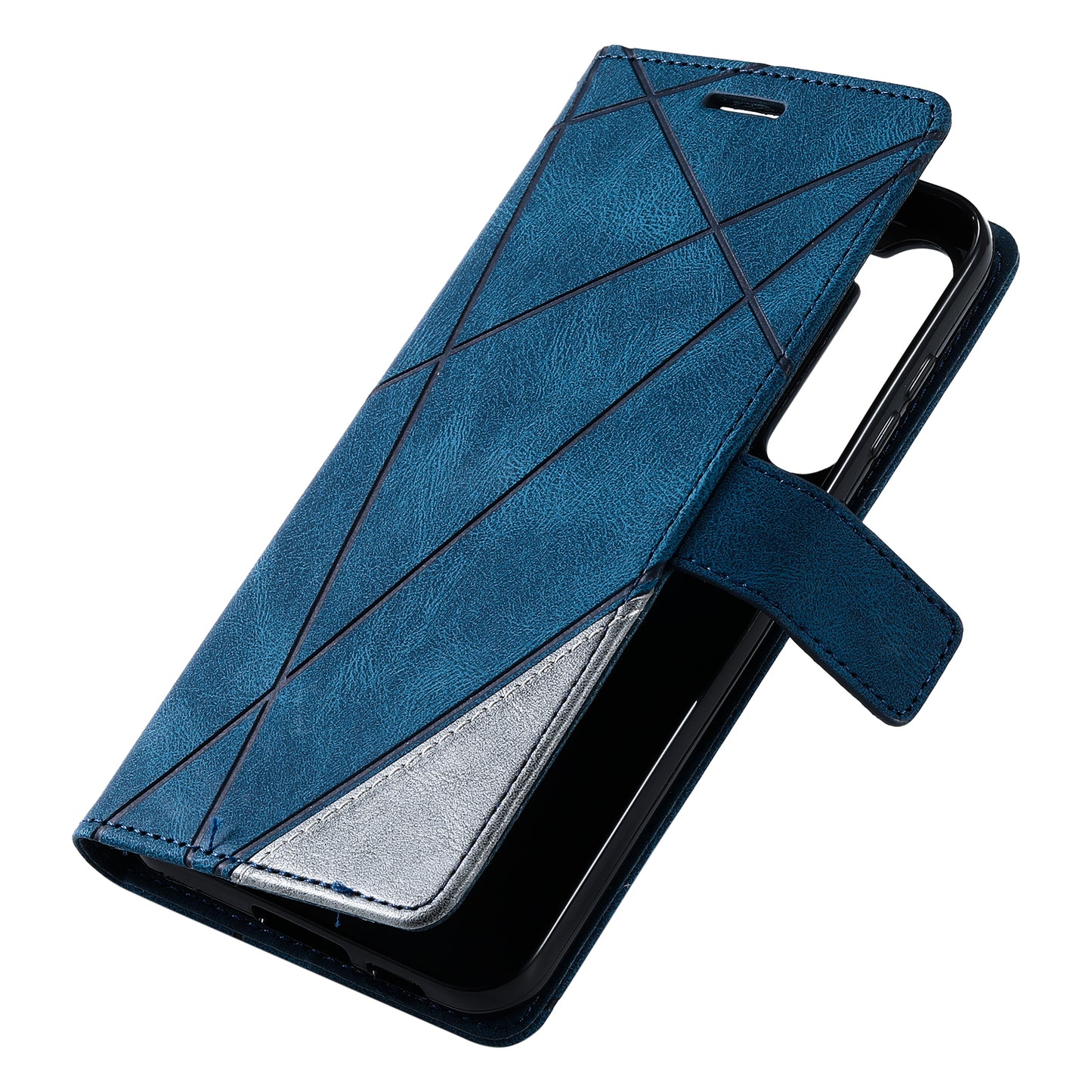 For Samsung Galaxy S23 Case Imprinted Lines Leather Cover with Wallet Stand - Blue