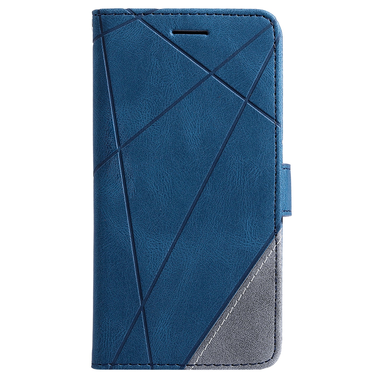 For Samsung Galaxy S23 Case Imprinted Lines Leather Cover with Wallet Stand - Blue