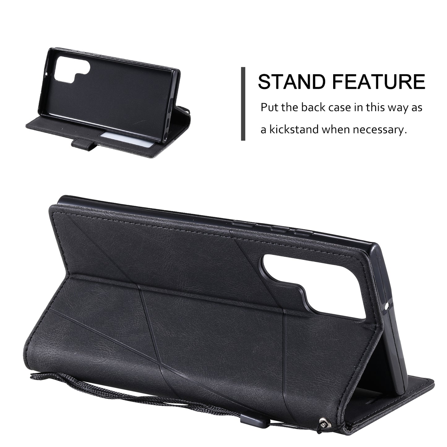 For Samsung Galaxy S23 Ultra Leather Case Skin-touch Splicing Phone Wallet Cover - Black