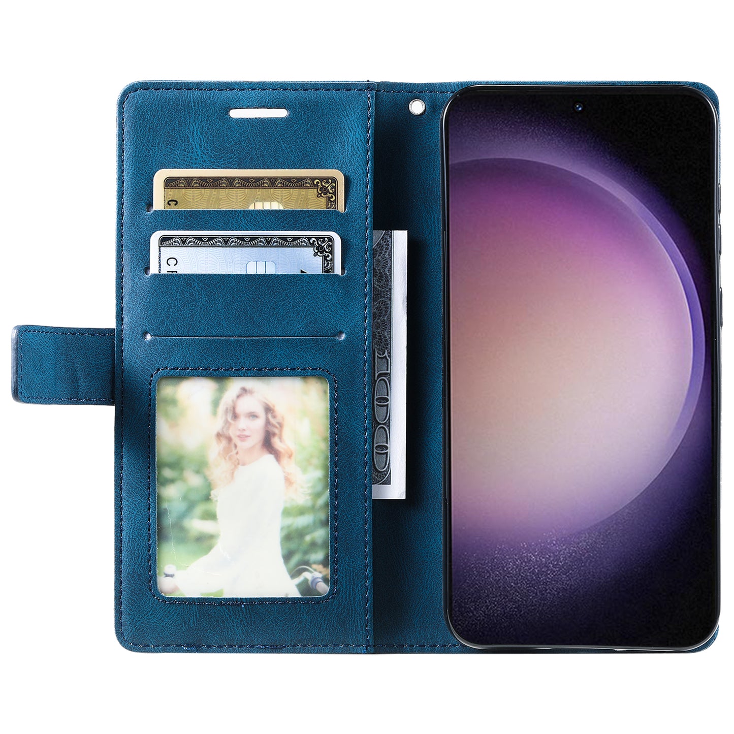 For Samsung Galaxy S23+ Case Phone Wallet Leather Cover Skin-touch Texture - Blue