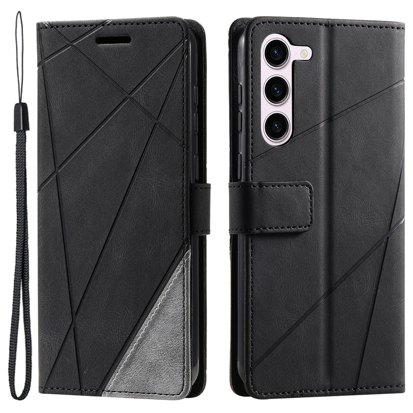 For Samsung Galaxy S23+ Case Phone Wallet Leather Cover Skin-touch Texture - Black