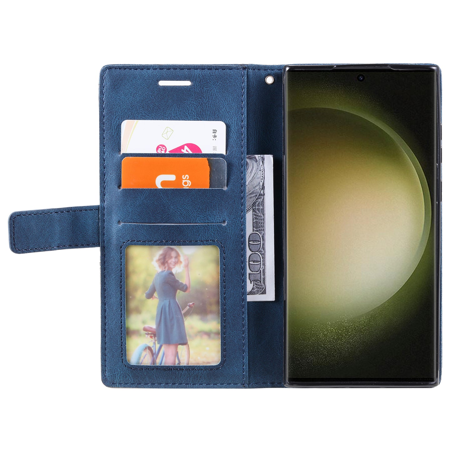 For Samsung Galaxy S24 Ultra Case PU Leather Skin-touch Phone Wallet Cover with Magnetic Clasp - Blue