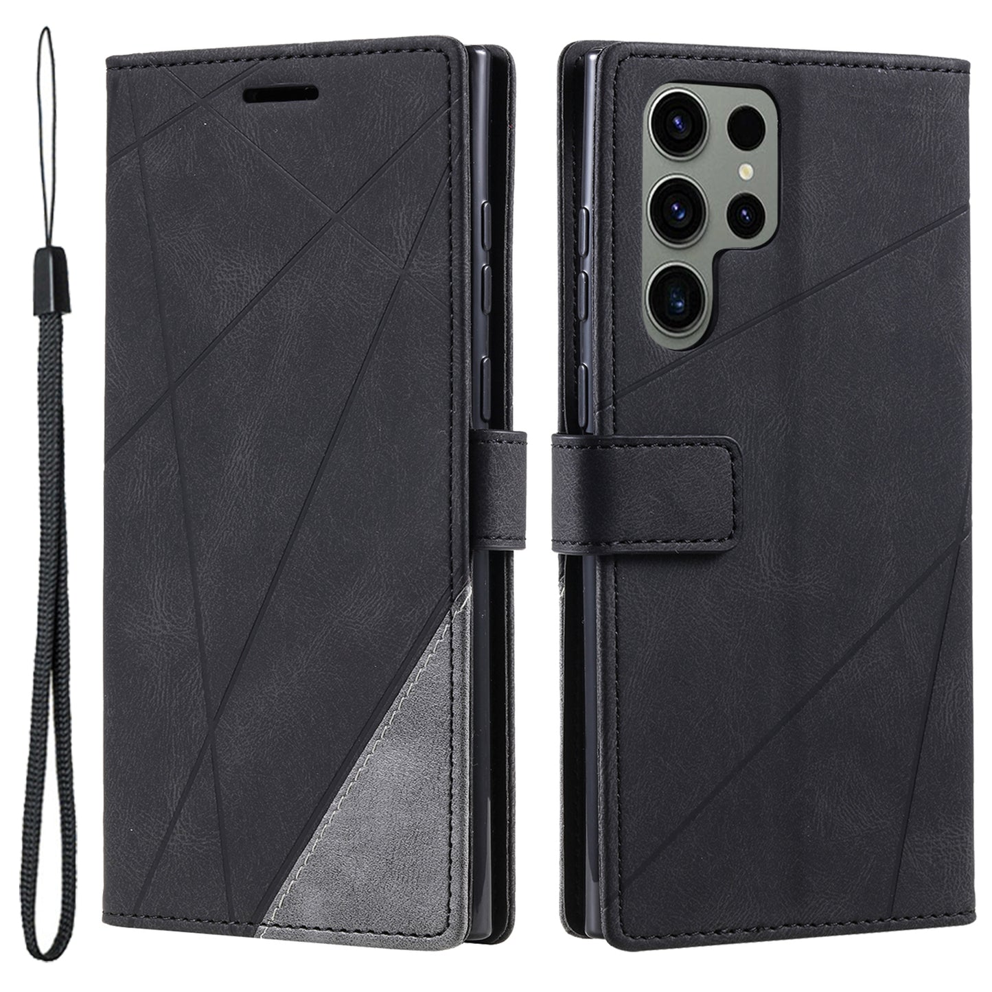 For Samsung Galaxy S24 Ultra Case PU Leather Skin-touch Phone Wallet Cover with Magnetic Clasp - Black