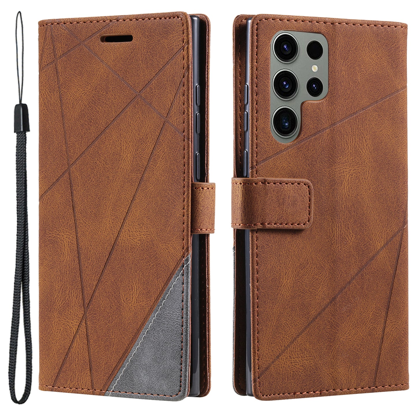 For Samsung Galaxy S24 Ultra Case PU Leather Skin-touch Phone Wallet Cover with Magnetic Clasp - Brown
