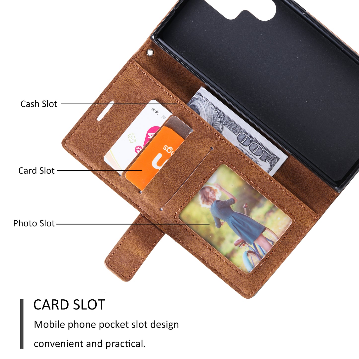 For Samsung Galaxy S24 Ultra Case PU Leather Skin-touch Phone Wallet Cover with Magnetic Clasp - Brown