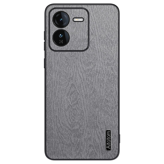 For vivo iQOO Z9 5G Case Wood Texture Leather Coating PC+TPU Bump Proof Phone Shell - Grey