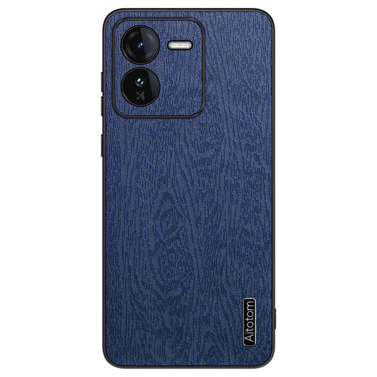 For vivo iQOO Z9 5G Case Wood Texture Leather Coating PC+TPU Bump Proof Phone Shell - Blue
