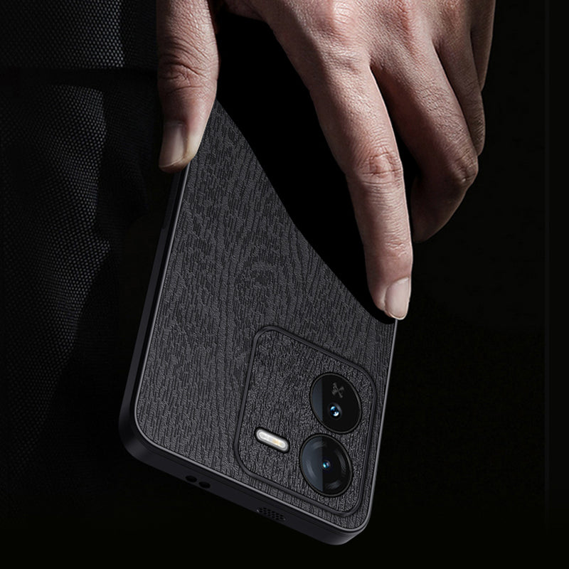 For vivo iQOO Z9 5G Case Wood Texture Leather Coating PC+TPU Bump Proof Phone Shell - Blue
