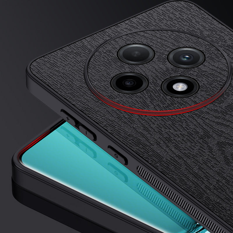 For Oppo A3 Pro 5G Case Wood Texture PU Leather+PC+TPU Anti-drop Phone Cover - Grey