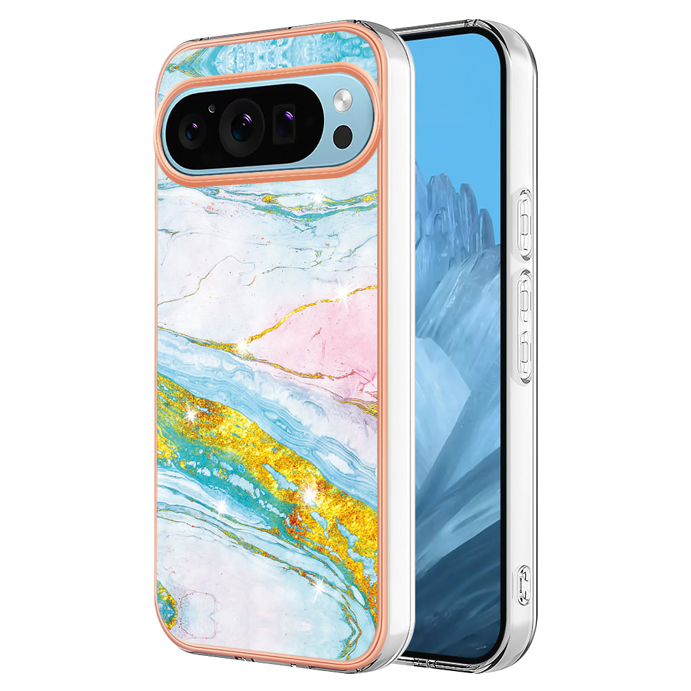 YB IMD Series-2 For Google Pixel 9 TPU Case Marble Pattern Shockproof Phone Cover - Green 004
