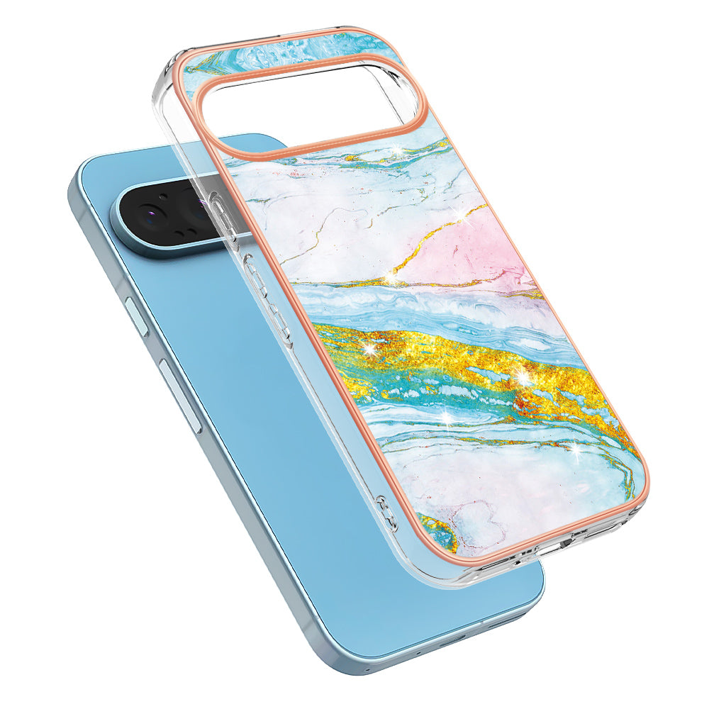 YB IMD Series-2 For Google Pixel 9 TPU Case Marble Pattern Shockproof Phone Cover - Green 004