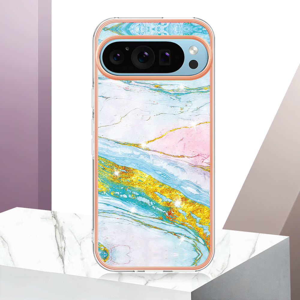 YB IMD Series-2 For Google Pixel 9 TPU Case Marble Pattern Shockproof Phone Cover - Green 004