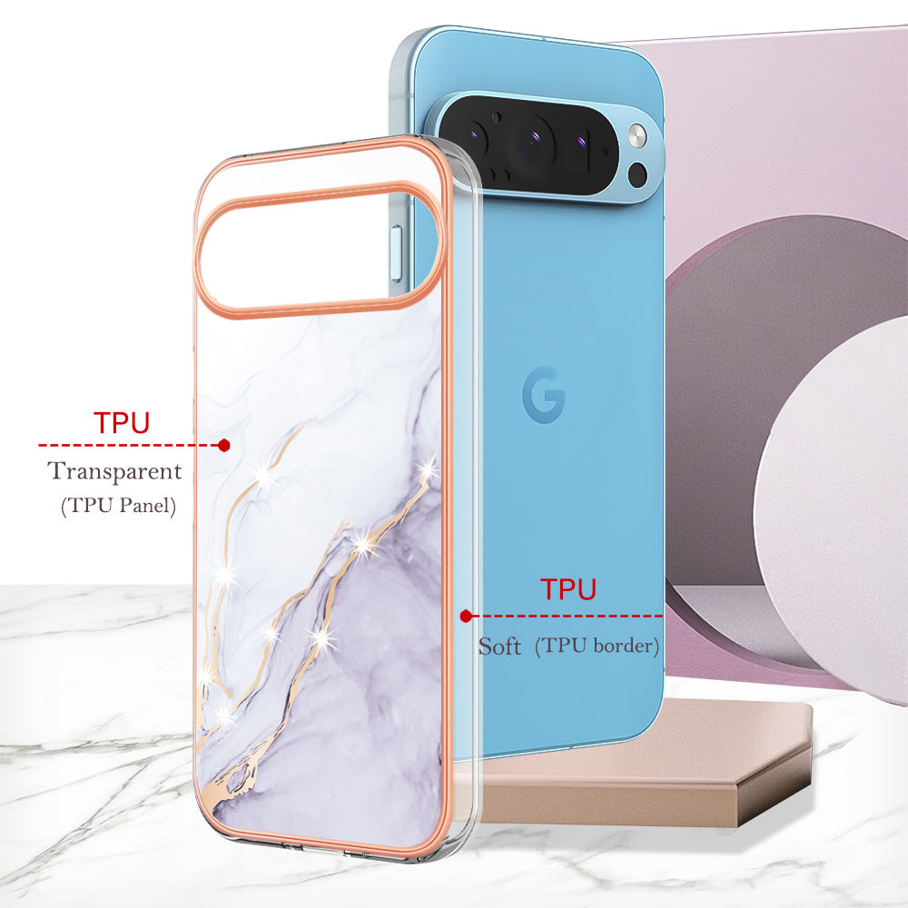 YB IMD Series-2 For Google Pixel 9 TPU Case Marble Pattern Shockproof Phone Cover - White 006