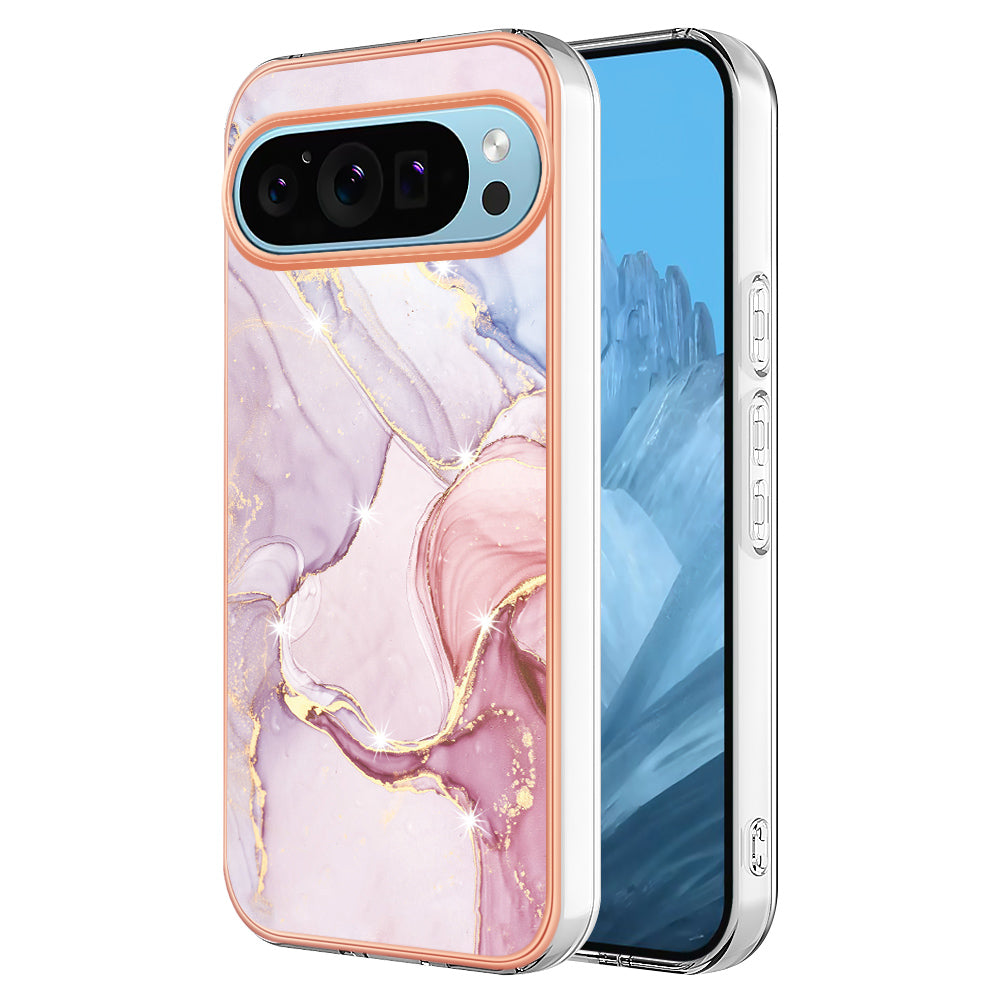 YB IMD Series-2 For Google Pixel 9 TPU Case Marble Pattern Shockproof Phone Cover - Rose Gold 005