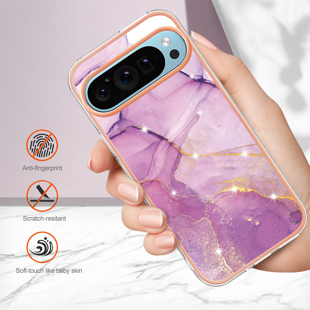 YB IMD Series-2 For Google Pixel 9 TPU Case Marble Pattern Shockproof Phone Cover - Purple 001