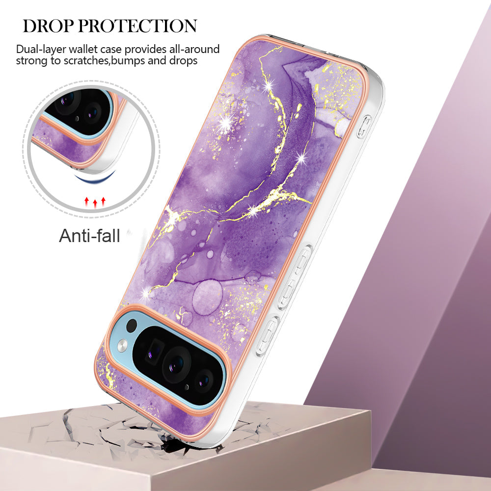 YB IMD Series-2 For Google Pixel 9 TPU Case Marble Pattern Shockproof Phone Cover - Purple 002