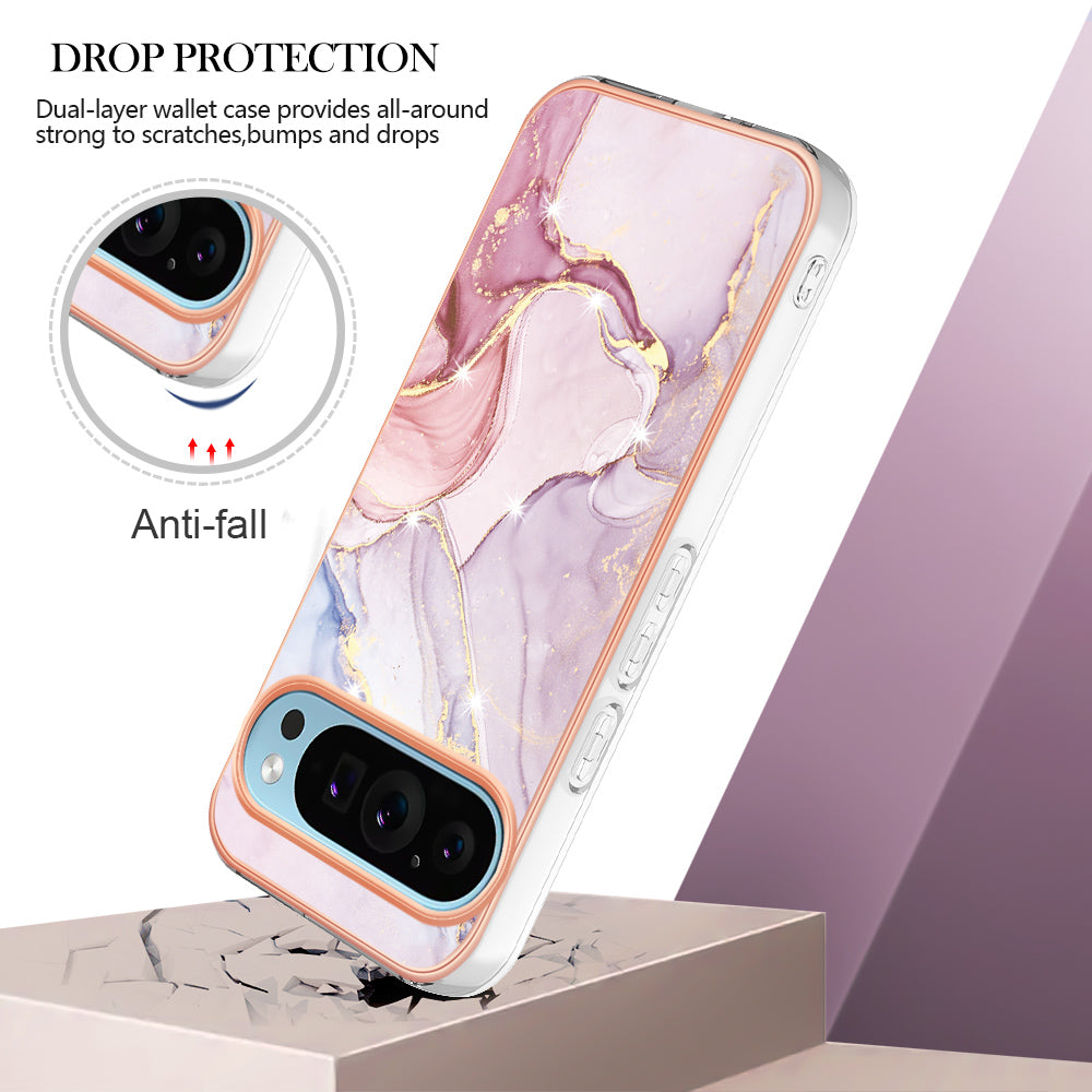 YB IMD Series-2 For Google Pixel 9 Pro TPU Case Marble Pattern Smart Phone Shell - Rose Gold 005