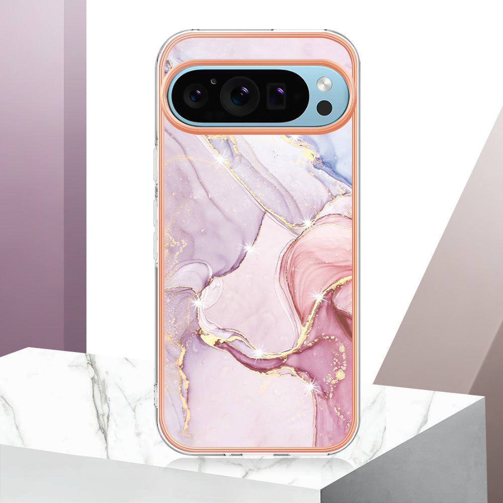 YB IMD Series-2 For Google Pixel 9 Pro TPU Case Marble Pattern Smart Phone Shell - Rose Gold 005