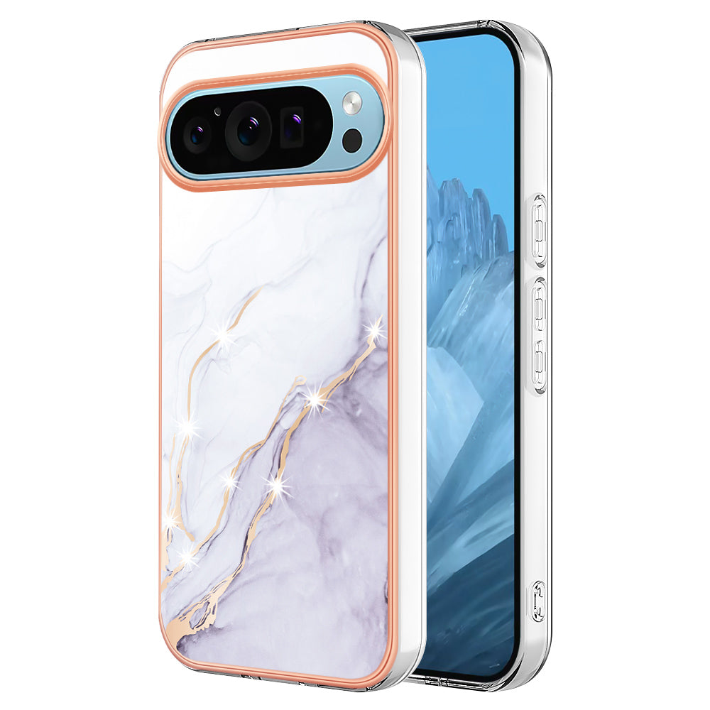 YB IMD Series-2 For Google Pixel 9 Pro TPU Case Marble Pattern Smart Phone Shell - White 006