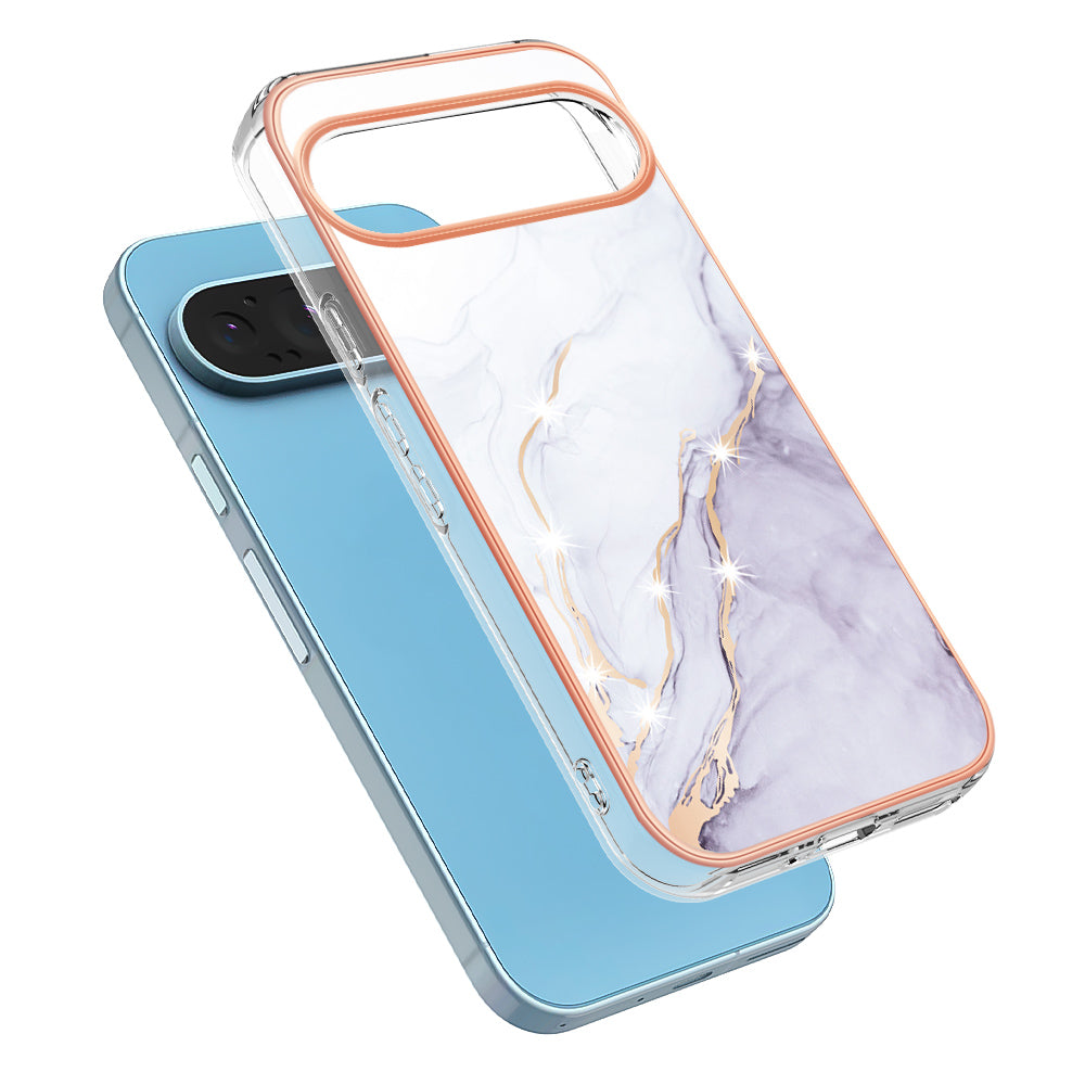 YB IMD Series-2 For Google Pixel 9 Pro TPU Case Marble Pattern Smart Phone Shell - White 006