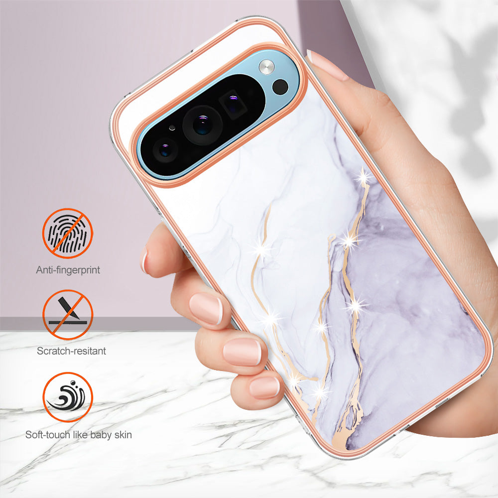 YB IMD Series-2 For Google Pixel 9 Pro TPU Case Marble Pattern Smart Phone Shell - White 006