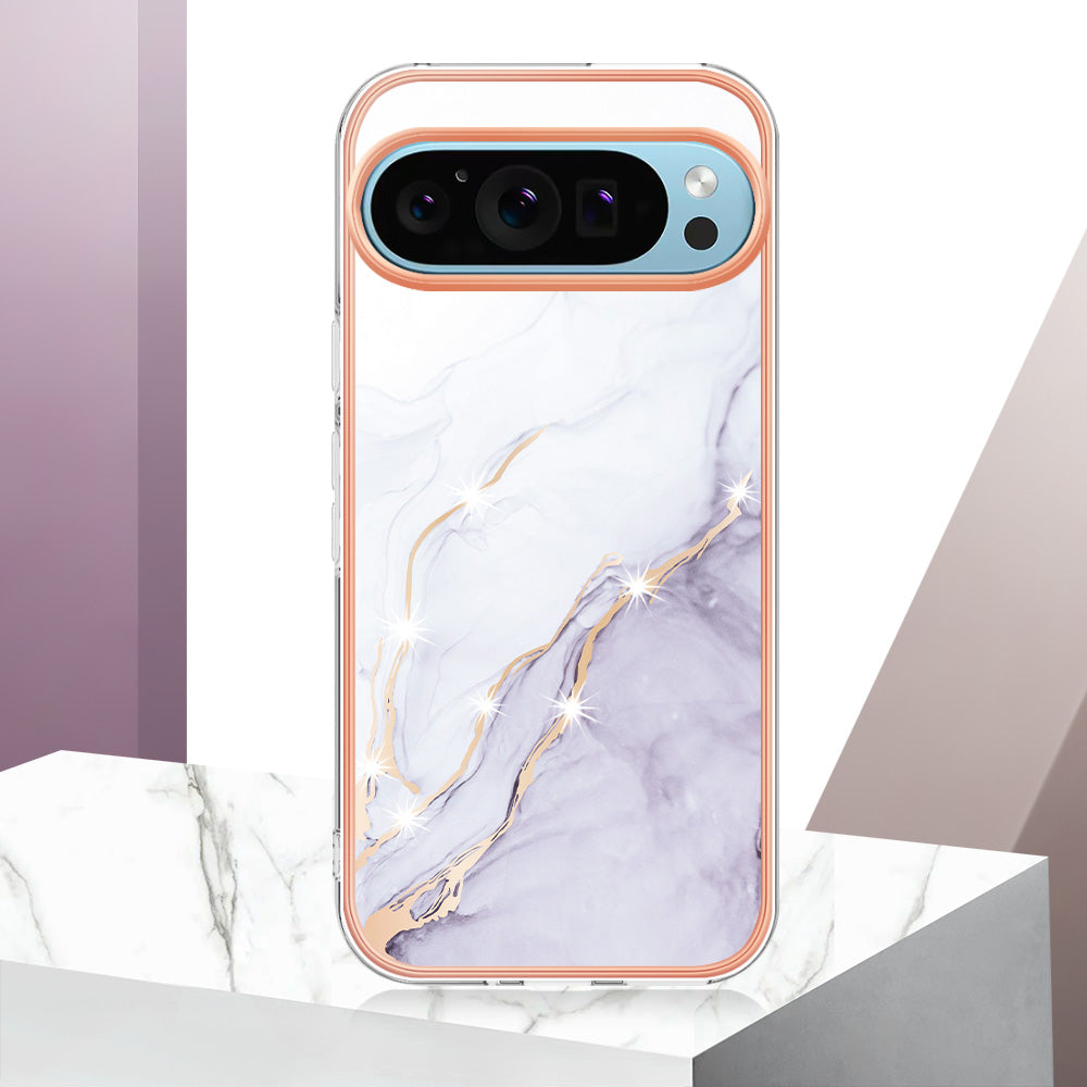YB IMD Series-2 For Google Pixel 9 Pro TPU Case Marble Pattern Smart Phone Shell - White 006