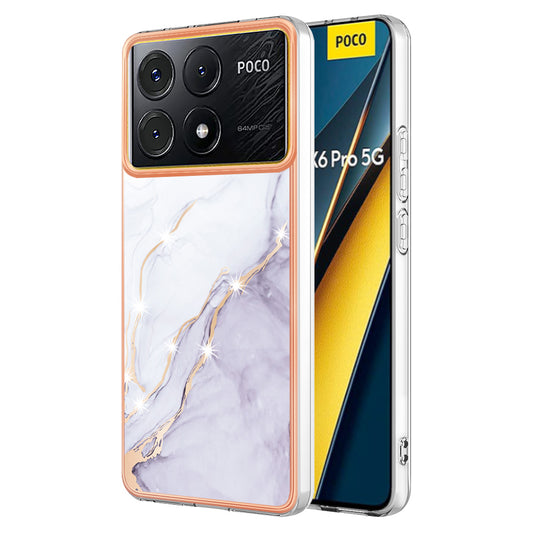 YB IMD Series-2 For Xiaomi Poco X6 Pro 5G / K70E 5G Case Marble Pattern Slim TPU Phone Cover - White 006