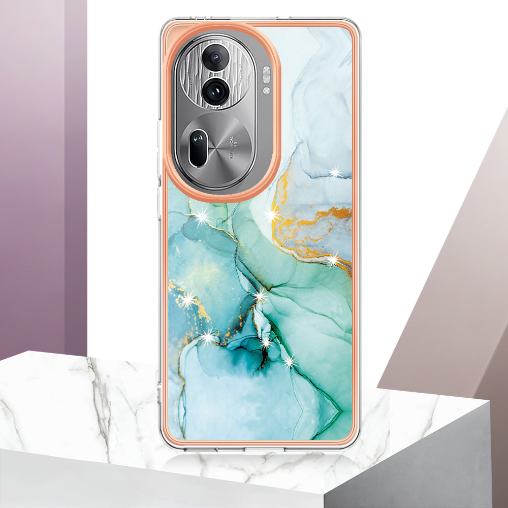 YB IMD Series-2 For Oppo Reno11 Pro 5G (Global) Cover Marble Pattern TPU Anti-drop Phone Shell - Green 003