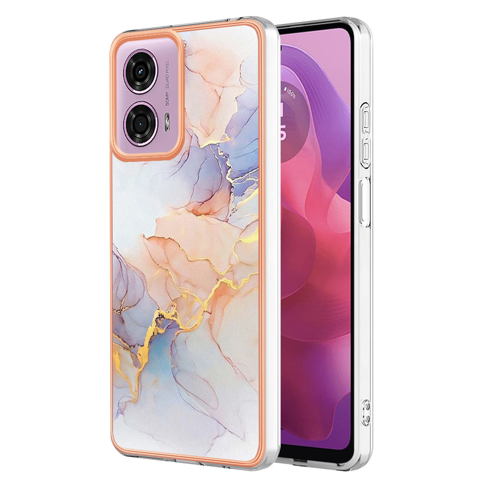YB IMD Series-1 For Motorola Moto G04 4G / G24 4G Case Soft TPU Electroplating Phone Cover - Milky Way Marble White