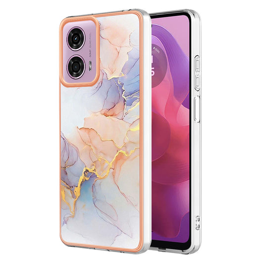 YB IMD Series-1 For Motorola Moto G04 4G / G24 4G Case Soft TPU Electroplating Phone Cover - Milky Way Marble White