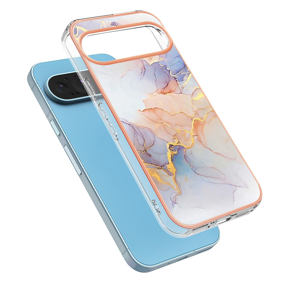 YB IMD Series-1 For Google Pixel 9 Case IMD TPU Phone Cover Electroplating Edge - Milky Way Marble White