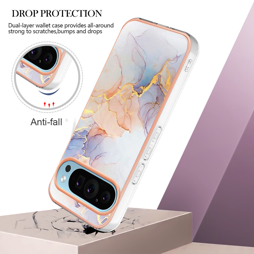 YB IMD Series-1 For Google Pixel 9 Case IMD TPU Phone Cover Electroplating Edge - Milky Way Marble White